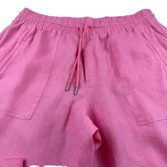 ATHLETA Retreat Linen High Rise Wide Leg Pants Women's L Pink Slit Draw String - Picture 3 of 16